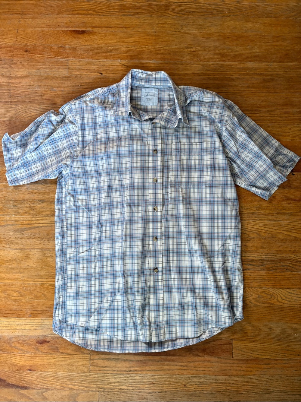 L.L. Bean Men’s Short-Sleeve Plaid Button-Down Shirt - Blue & White